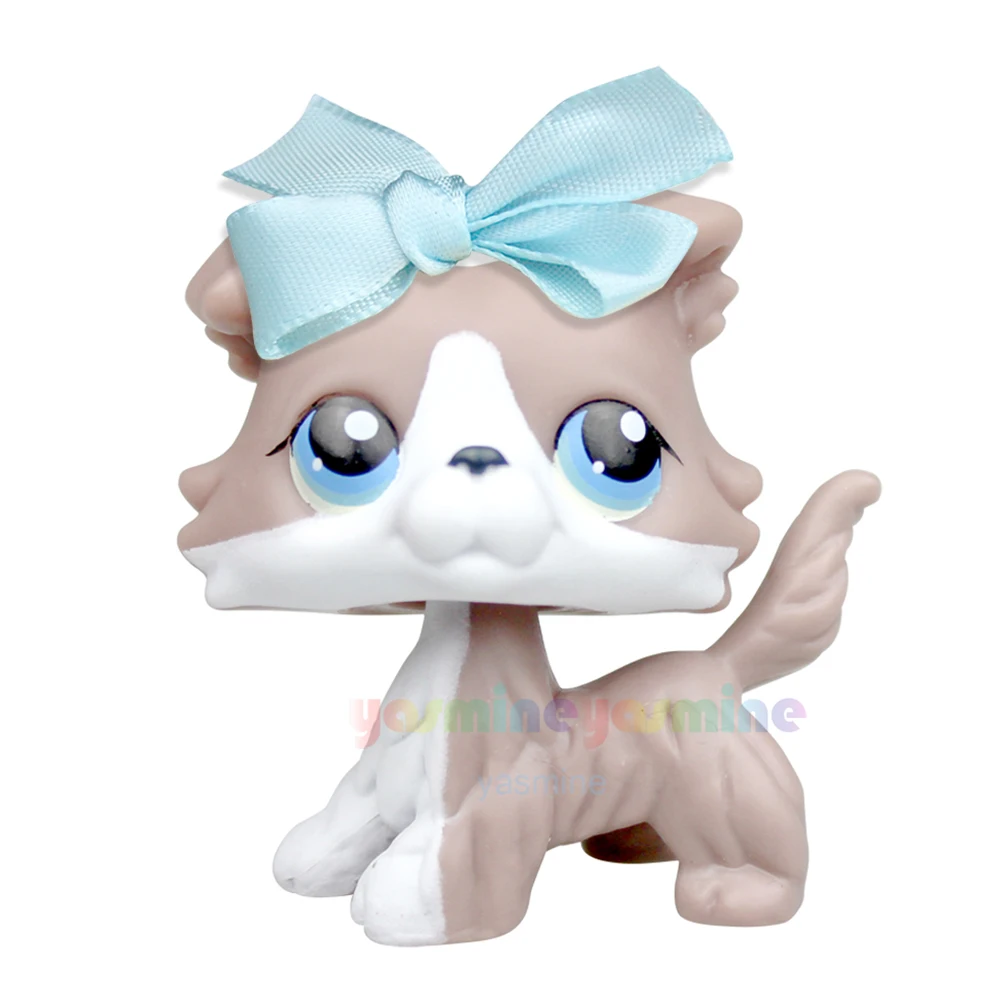 

Littlest Pet Shop Grey Brown Collie Dog Blue Eye LPS #67
