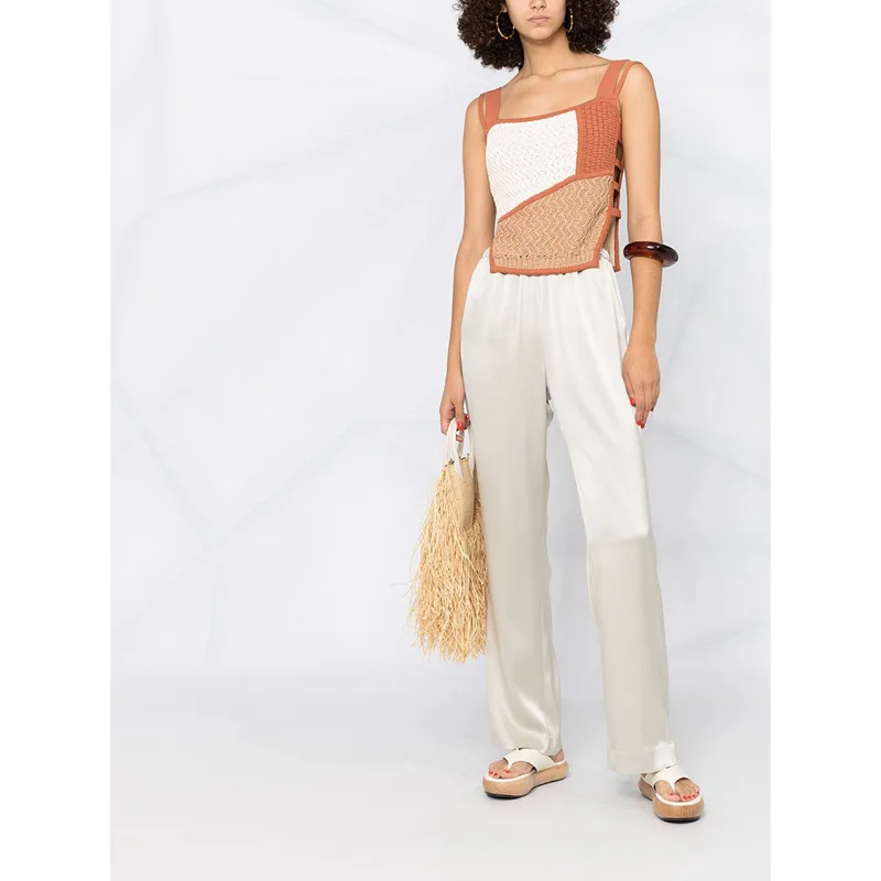 

N @ NUSHKA простые универсальные повседневные брюки с эластичным поясом и высокой талией, ацетатные брюки, прямые брюки для женщин