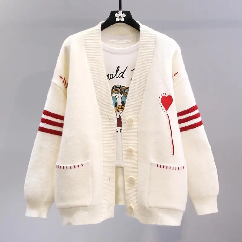 Женский свободный вязаный кардиган повседневный белый свитер с длинным рукавом