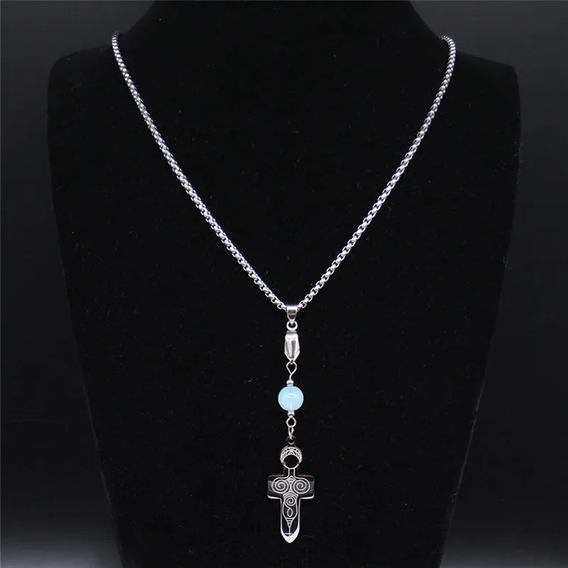 

Moonstone Stainless Steel Cari Buziak Anu Mother Goddess Necklace Silver Color Necklace Women Jewelry joyas N3103S08