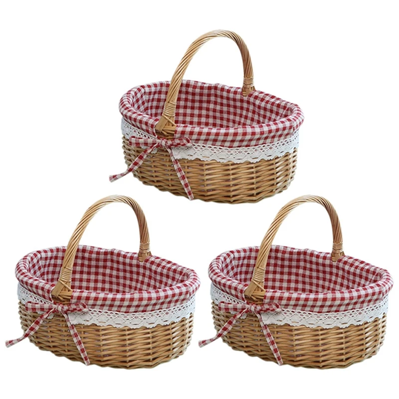 3X Wicker Basket Gift Baskets Empty Oval Willow Woven Picnic Basket With Handle Wedding Basket Small