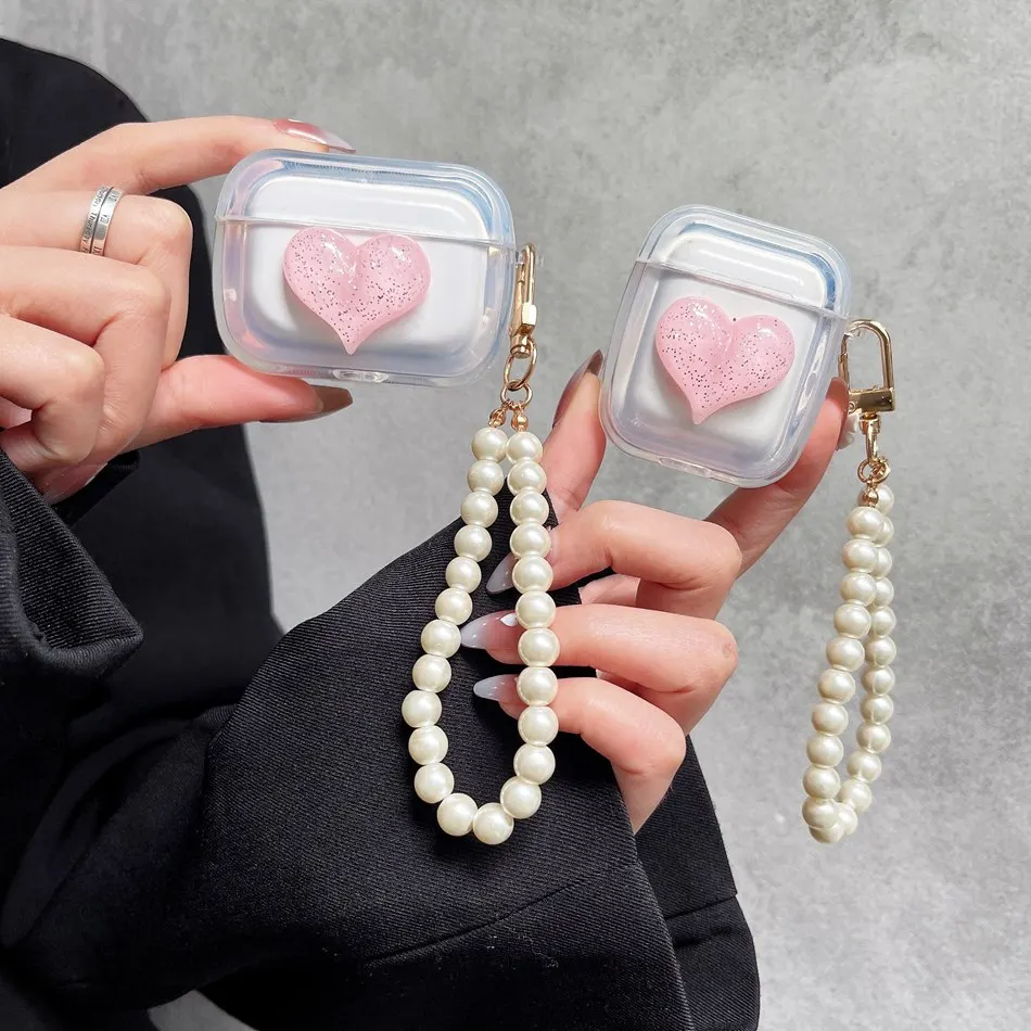 

Чехол для AirPods 3, чехол для airpods pro, чехол с милыми блестящими сердцами, чехол для наушников air pods 2, силиконовый прозрачный чехол из ТПУ с брелок...