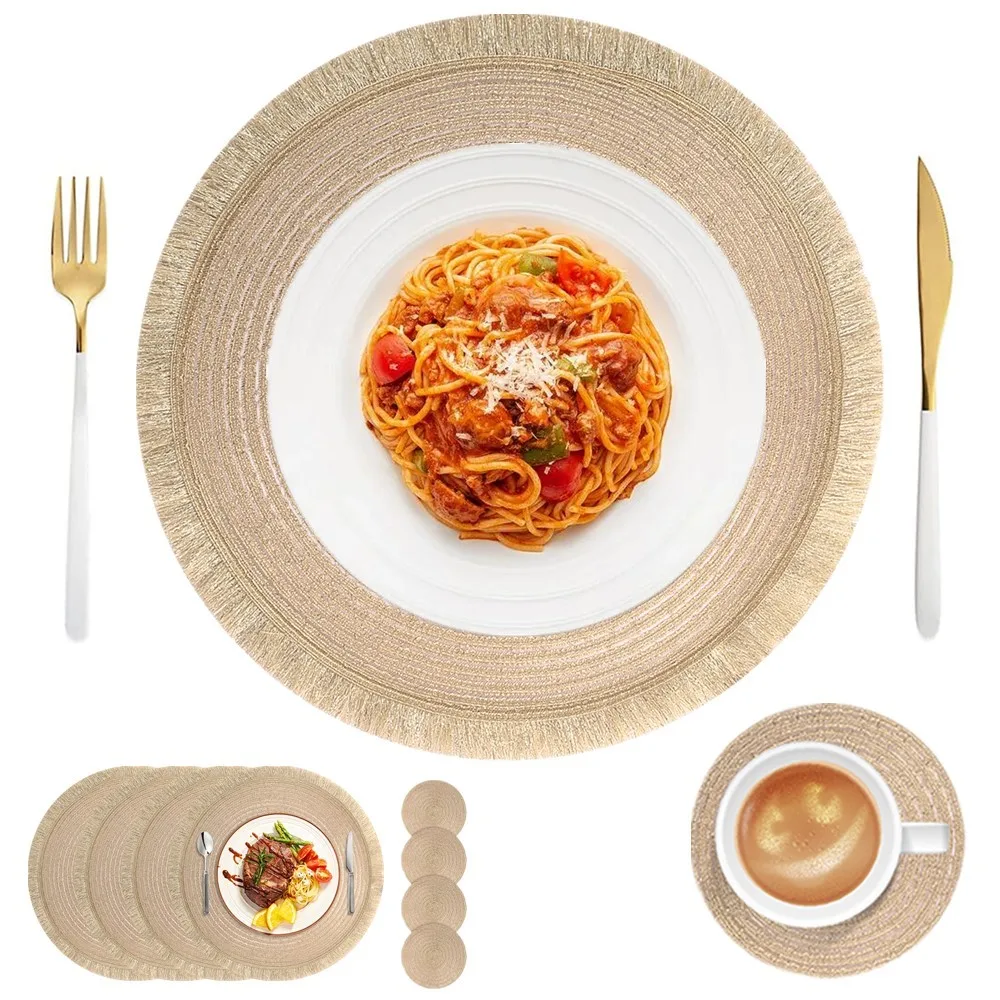 

Круглая подстилка с кисточками, набор из 4 плетеных салфеток в стиле бохо, Мандала 35 см, круглые настольные салфетки с подставками для украше...