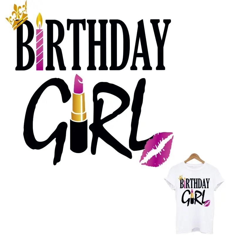 

DIY A-Level Washable Women T-Shirt Thermal Sticker Fashion Lady Applique Decoration Birthday Girl Iron on Patches for Clothes