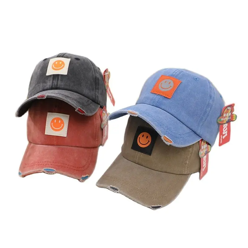 

Doitbest мультяшная детская шапка со смайликом, детская бейсболка для мальчиков и девочек, детские солнцезащитные шапки с потертостями, Повседневные шапки для детей от 2 до 7 лет