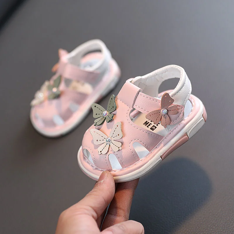

Princess Butterfly Children Sandals PU Leather Comfortable Summer Shoes For Baby Girls Soft Bottom Anti Slip Infant Kids Sandals