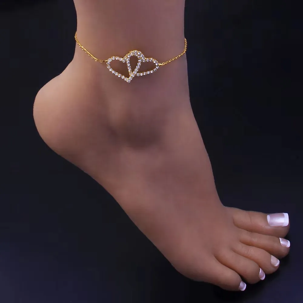 

Single row chain rhinestone foot chain simple flash diamond double love foot ornaments female ankle foot bracelet gold ankle bra