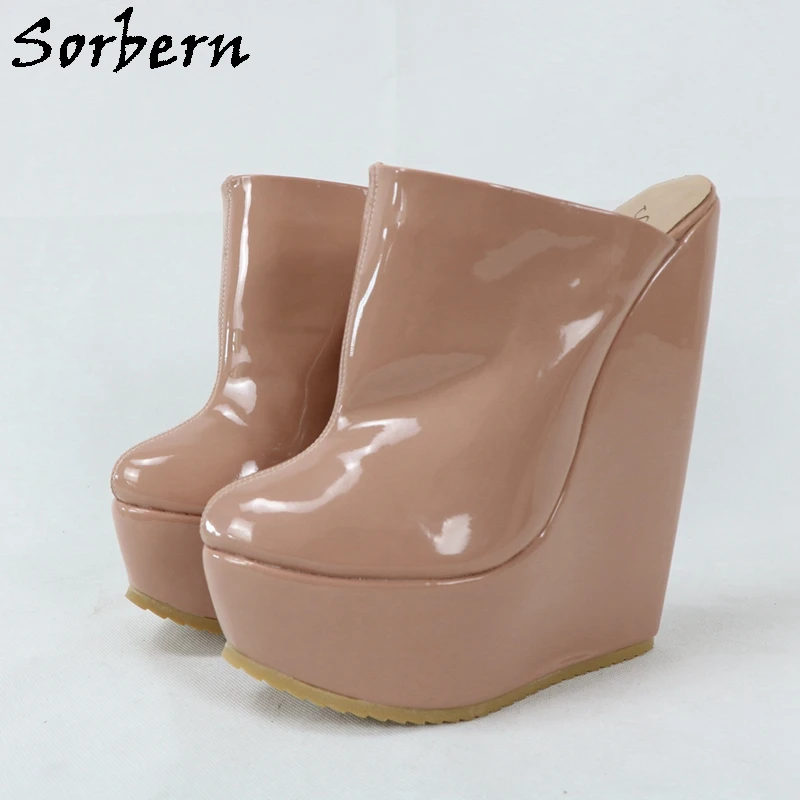 Sorbern Custom Khaki 20Cm Women Pump Mules High Heels Wedge Visible Platform Slip On No Middle Seam Unisex Pointed Toe EU33-48
