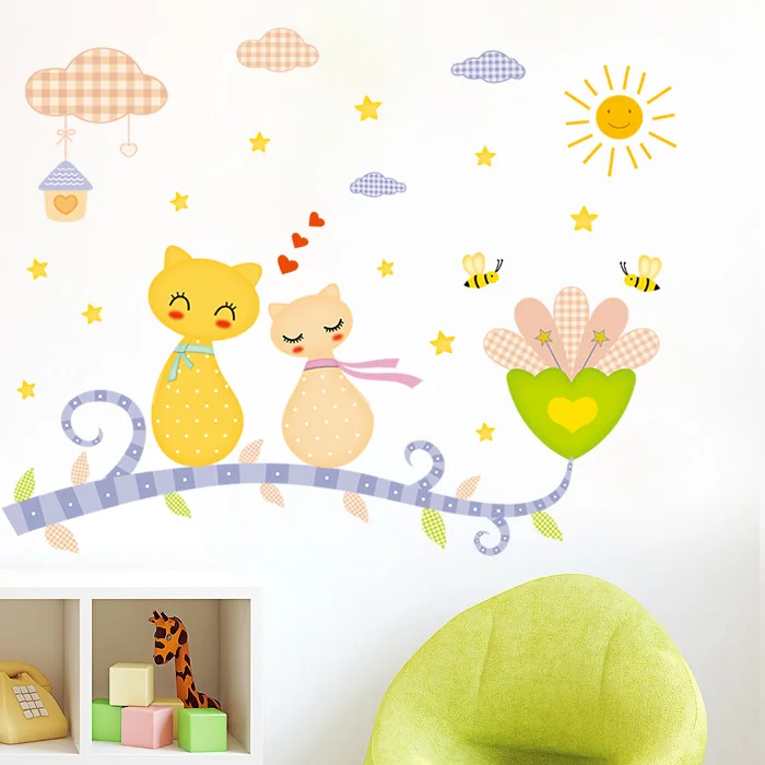 

Sticker Decal Flat Wall Decoration Cute Cat Love Cartoon Pattern Children's Room Bedroom Background Romantic Warm Classic Toys