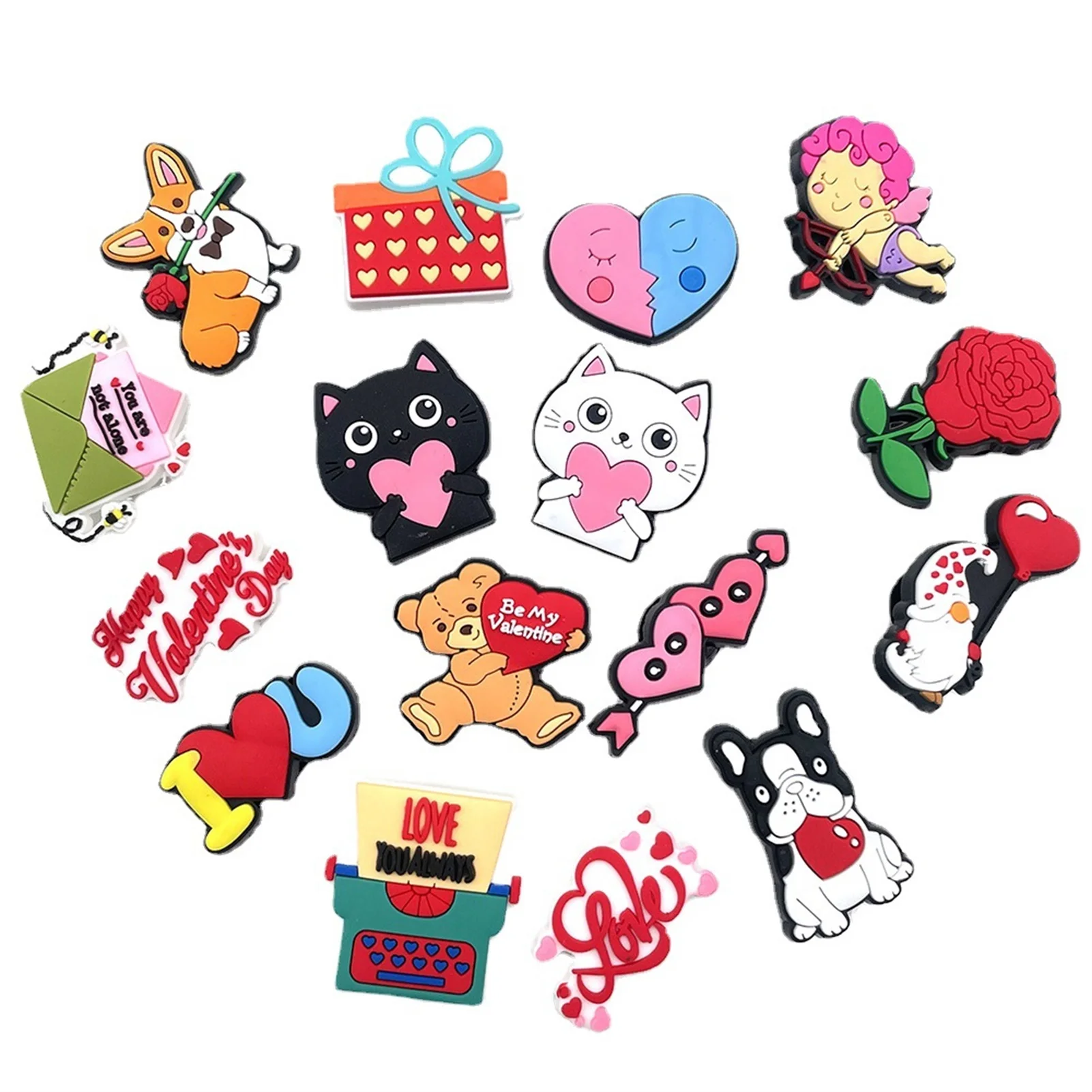 

16Pcs Shoe Charms For Girls Valentines Shoe Decoration Cute Shoes Pins For Clogs Wristband Bracelet Charms Party Decoration And