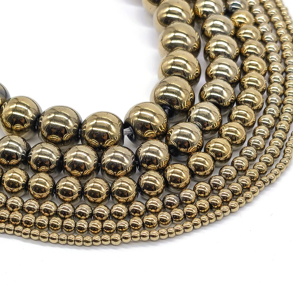 

Золотые круглые бусины из гематита KC