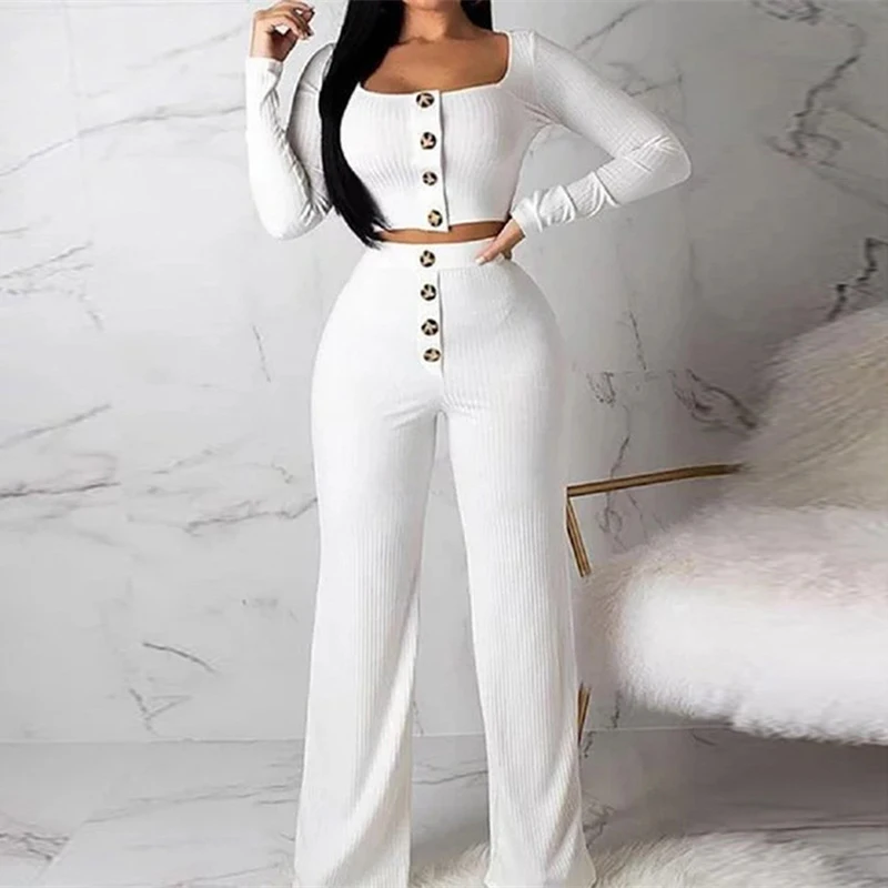 Round Neck Casual Birthday Outfits Women's Suit Button Fashion Elegant Long Sleeve Street Wear Woman Tracksuit Two Piece Set New