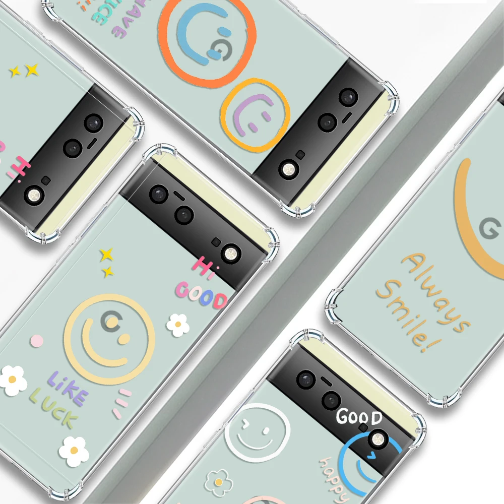 

Cartoon Smiling Face Transparent Phone Case For Google Pixel 7a 6a 7Pro Cases Shockproof Soft Silicone TPU Cover For Pixel 6 Pro