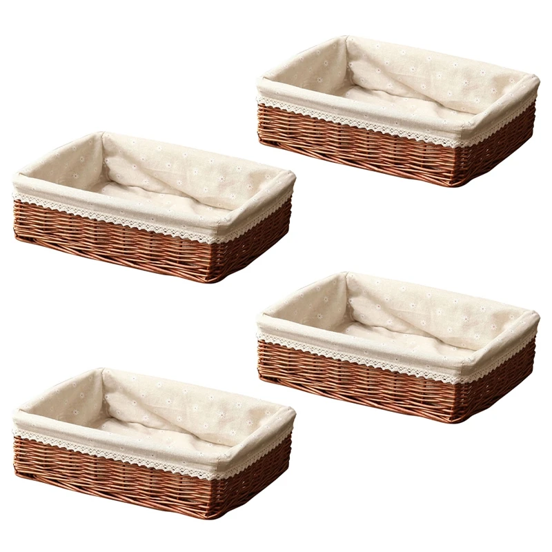 4X Handmade Wicker Storage Basket Bread Basket Fruit Basket Serving Baskets