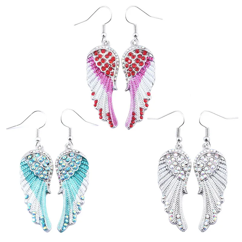 

3 Color Angel Wings Crystal Earrings Blue Pink Wings Badges Alloy Women Bag Shirt Clothes Accessory Jewelry Gifts