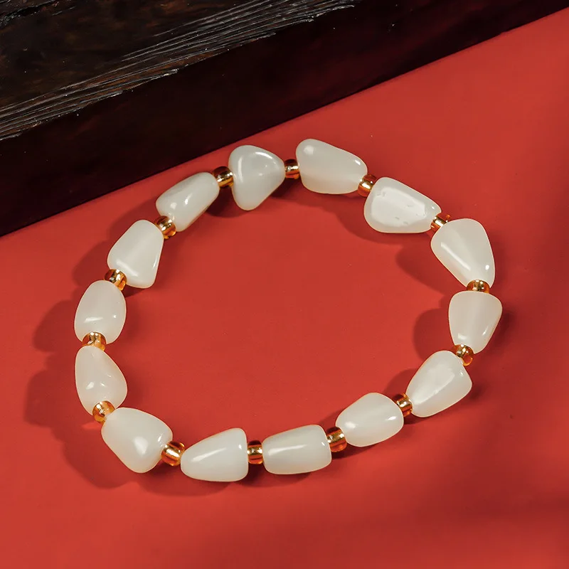 

Original Jade Tumbled Stones Bracelet Men Women Genuine Natural Raw Jades Stone With Skin Nephrite Bracelets Gemstone Bangles