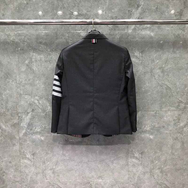 THOM Autunm Winter Women's Jackets Fashion Brand Blazers Coats Classic White 4-Bar Stripes Formal Business Gray TB Suit
