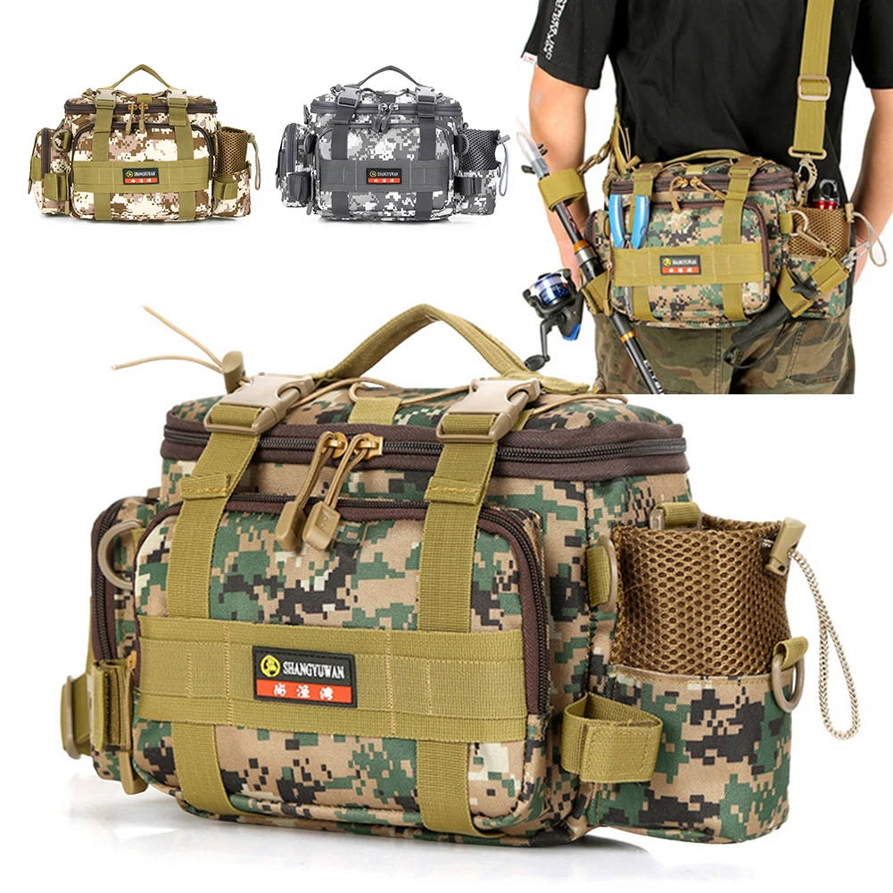 

Nylon Fishing Crossbody Bags High-Capacity Fishing Shoulder Bag Multifunctional Layered Sticker Portable Outdoor Accessories