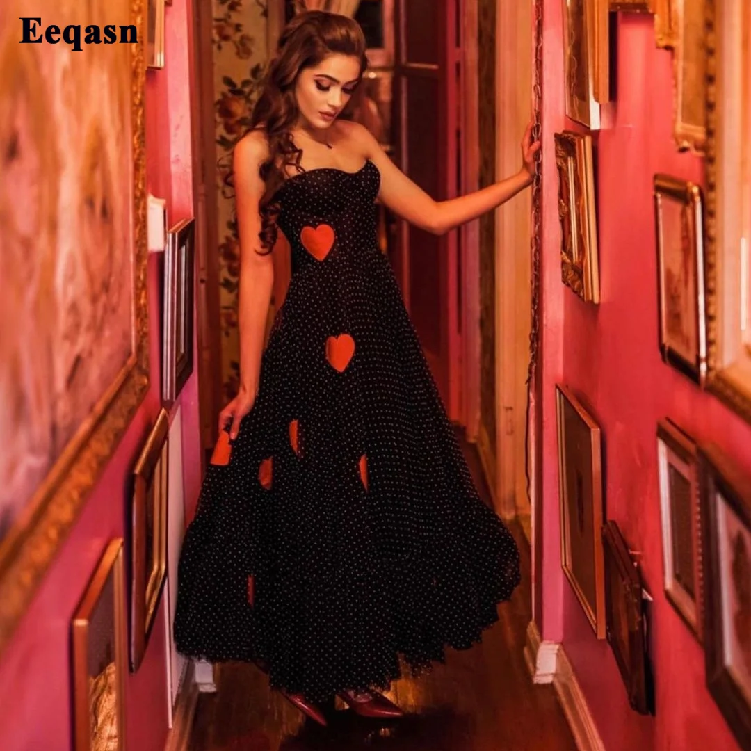 

Eeqasn, черные тюлевые официальные платья в горошек для выпускного вечера, красные сердечки, длиной до щиколотки, искусственное событие, особы...