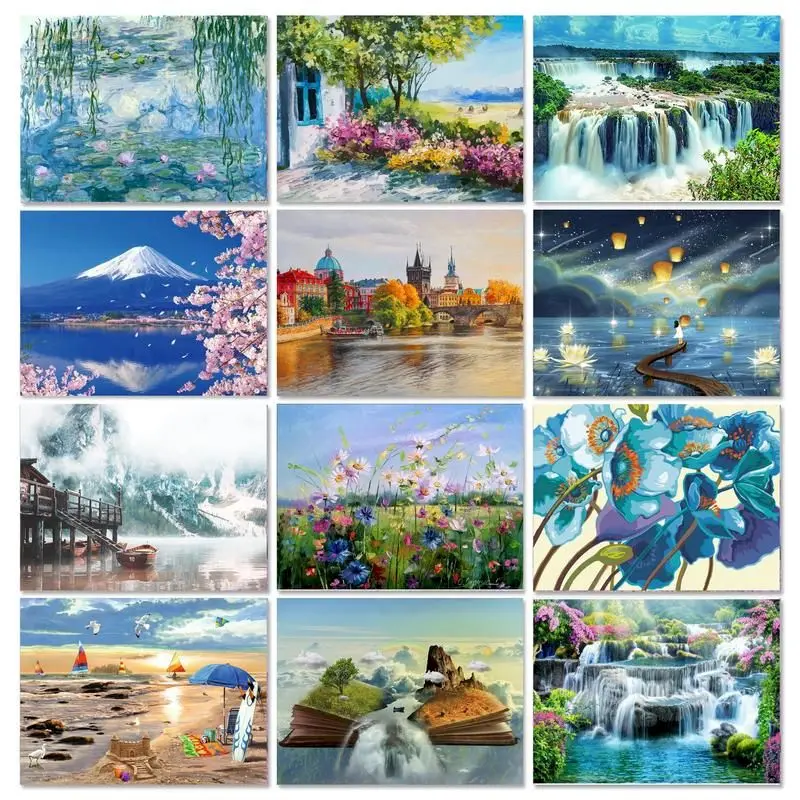 

RUOPOTY DIY Oil Painting By Numbers Landscape Picture Drawing On Canvas Drawing By Numbers Flower Home Decoration Unique Gift