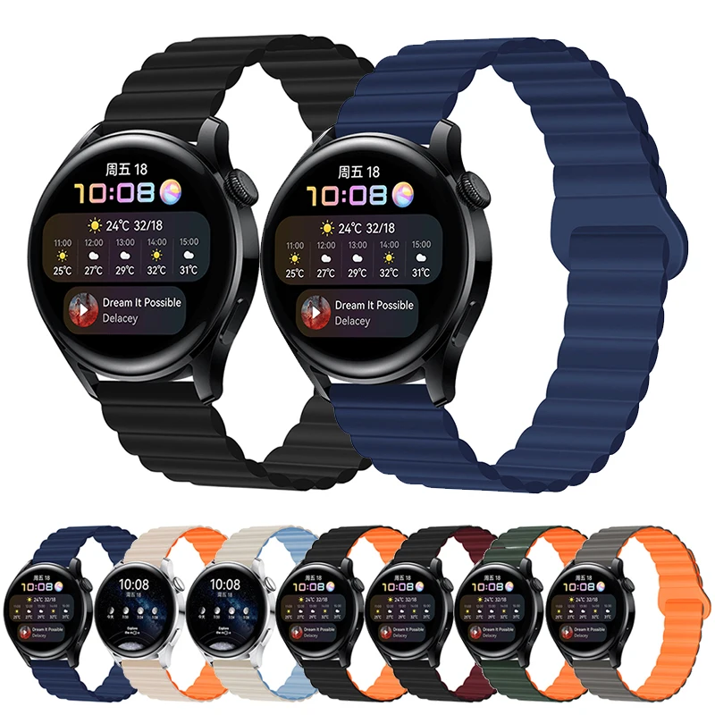 

20mm 22mm Silicone Strap for Pulseira Galaxy Watch 5 Band Sport Plaid Wristband for Correa Huawei Watch GT 3 Magnetic Bracelet