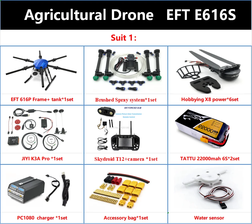 

EFT E616S 16L Agricultural spraying drone E616 616S 16KG folding wheelbase frame brushless water pump spray Agriculture drone