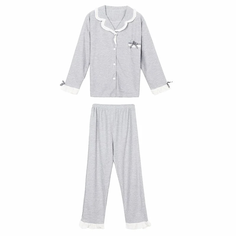 Women's Bow Sweet Pajamas Set Full Sleeve Tops Long Flare Pants Sexy  Pyjama Big Size Mom Homewear Cozy Sweet Sleepwear