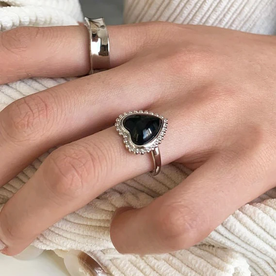 Большая черная полимерная форма винтажные кольца на палец в форме сердца для