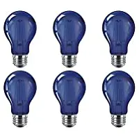 

Philips LED 538231 A19 Party Bulbs: Filament Glass, 4-Watt (40-Watt Equivalent), E26 Medium Screw Base, Blue Light, 6-Pack