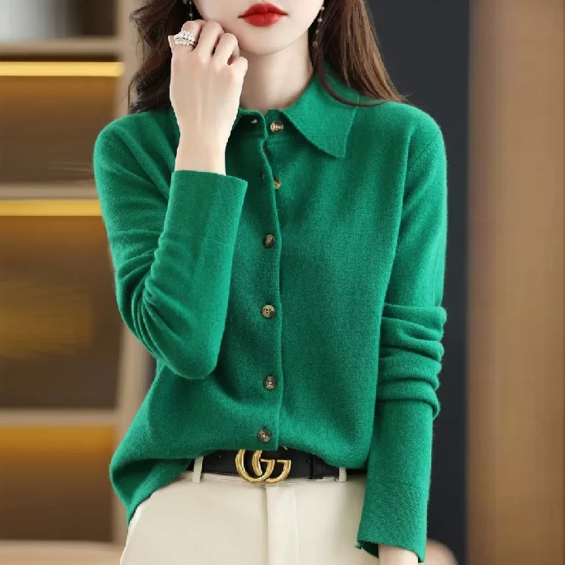 

Свитер, однотонная вязаная рубашка на пуговицах, пуловер, женский шерстяной вязаный кардиган, куртка свободного покроя, французский стиль, ...