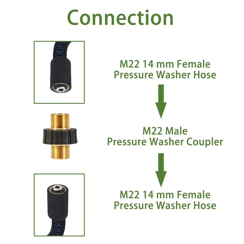 Pressure Washer Adapter Set M22-14Mm Male Fitting To Swivel 5000PSI Hose Thread Kit 2Pcs