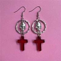 gothic retro punk skull redblack cross pendant earrings christmas gifts women charm earrings fashion jewelry wholesale