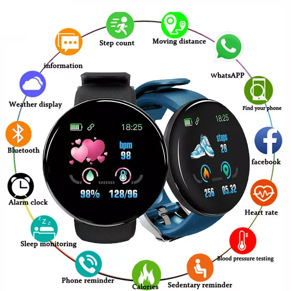 

Men Watches Blood Pressure Round Smart watch Women Waterproof Sport Heart Rate Fitness Tracker Watches for Android IOS Phone D20