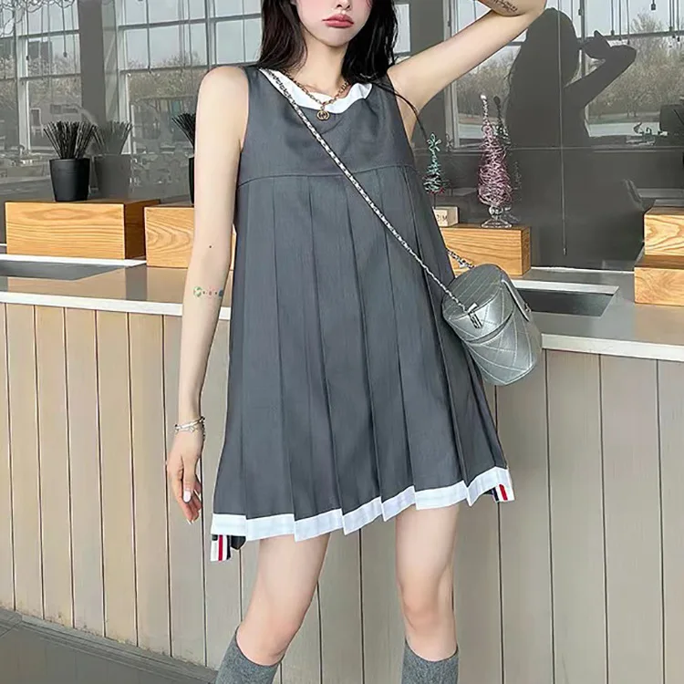 

Women Skirt Summer Dress Solid Striped Sleeveless Vest Dress Korean Design Jumpsuit Casual Student JK Style Clothing