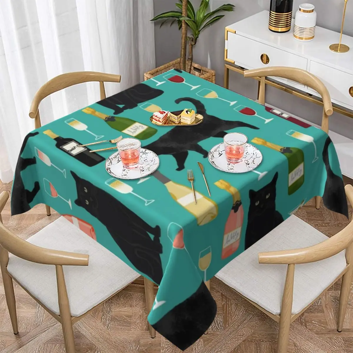 Цветная скатерть с принтом вина защитная забавного черного кота дешевая