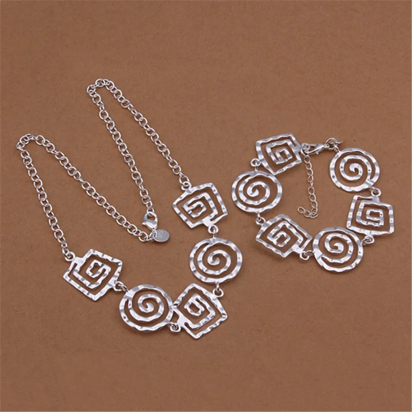 

Hot charm 925 Sterling Silver Jewelry sets fine Retro thread bracelets neckalce for women Fashion Party wedding good Gifts