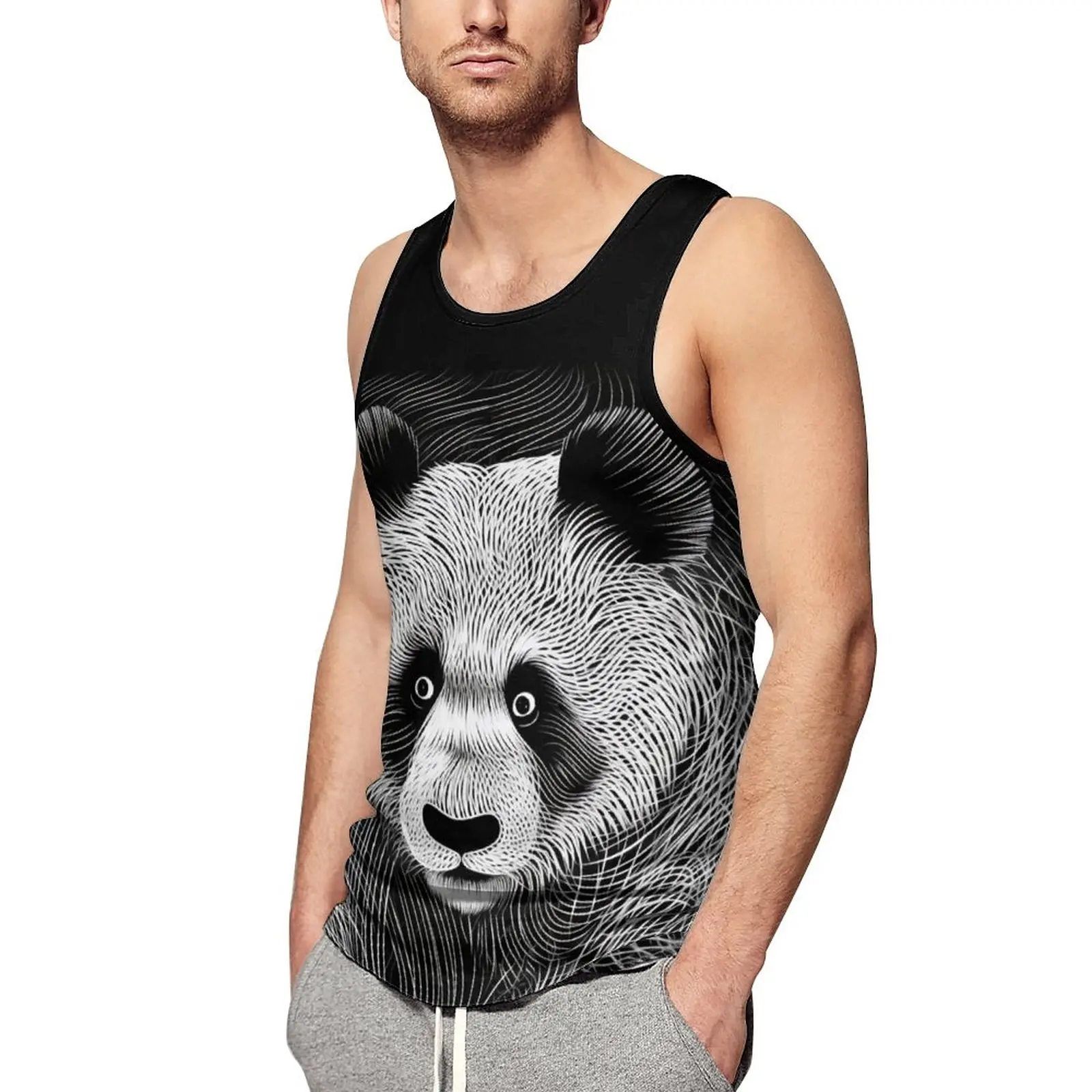 

Panda Tank Top Portraits Psychedelic Lines Cool Tops Summer Bodybuilding Man's Graphic Sleeveless Vests Plus Size 4XL 5XL