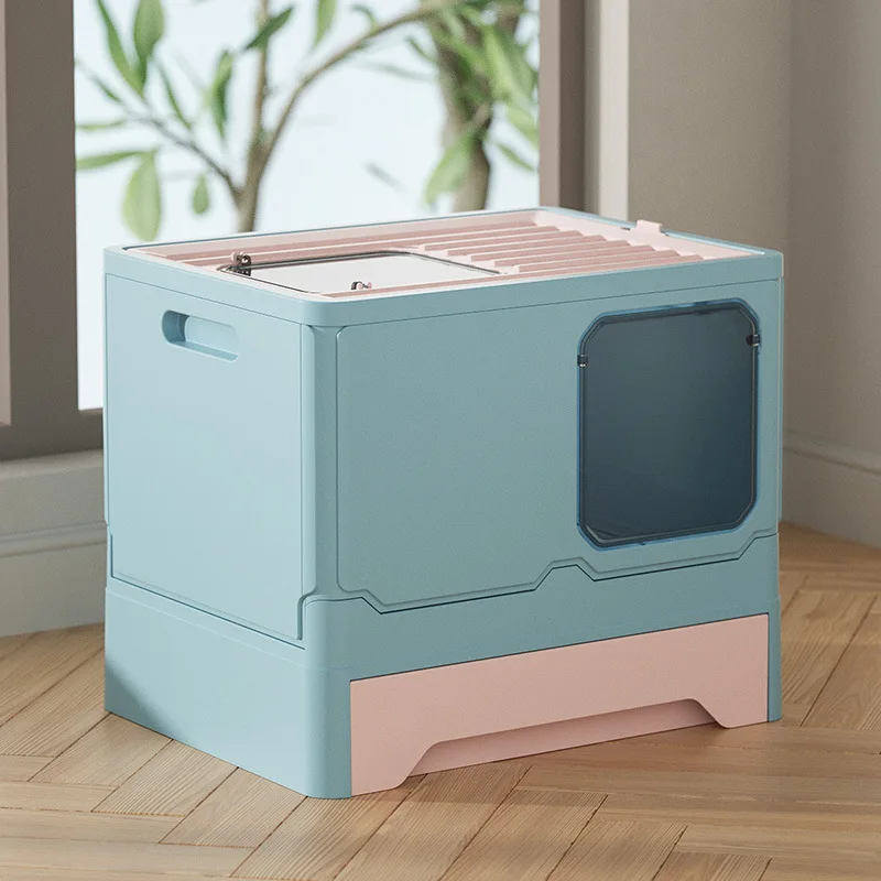 

Fully Enclosed Collapsible Large Cat Litter Box Top Entry Isolation Odor Toilet Open the Drawer for Easy Sand Change ProtectFeet