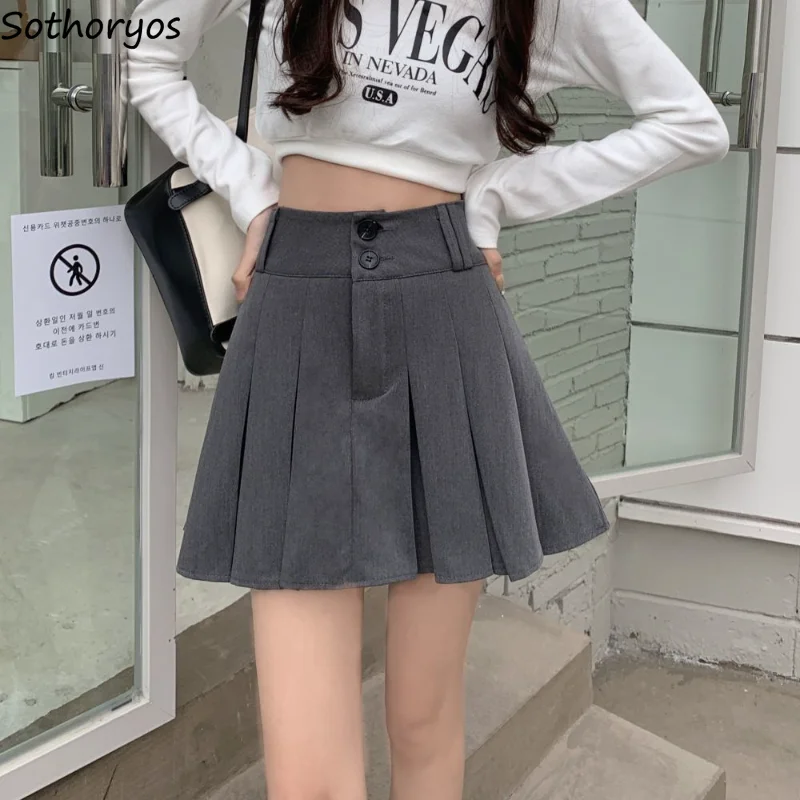 

Skirts Women Solid Folds Sweet Popular Designed Classics Korean Style Ladies Modern Personality Basics Simple All-match Charming