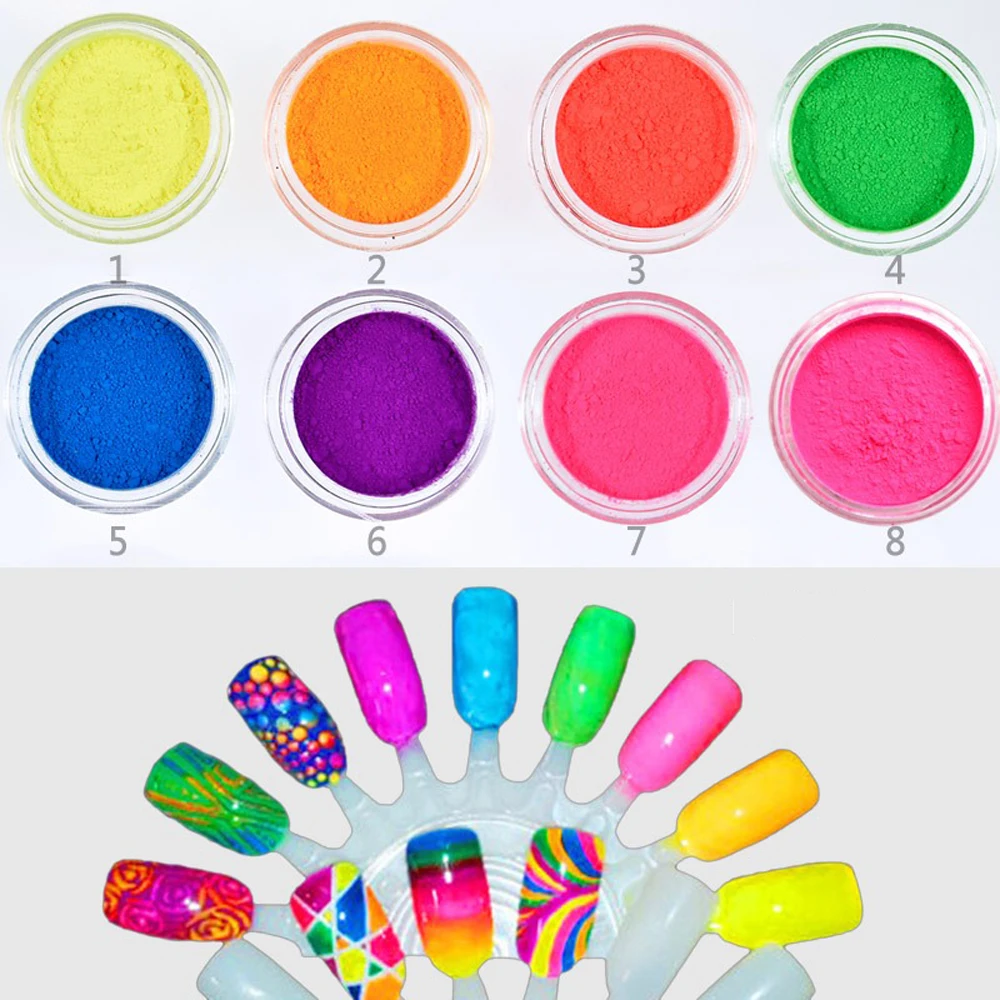 Bright 8 jars/set Neon Pigment Fluorescence Effect Gradient Nail Neon Powder Gradient Pigments Dust DIY UV Gel Nail Decorations