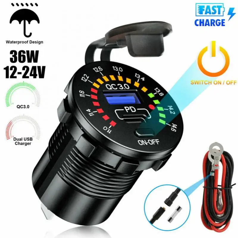 

12v 4.8a Waterproof Power Outlet Fast Charging Charger Adapter Car Fast Charger Socket Car Accessories Qc3.0 Pd Dual Usb