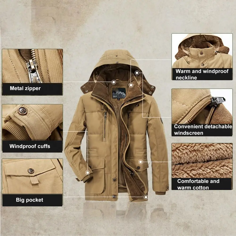 2022 Men's Outdoor Casual Jacket Thickened Warm Removable Hooded Middle-Aged Men's Windbreaker Coat Heated Jacket Tops