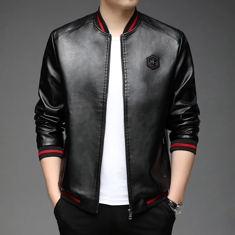 

Men New Leather Jacket High-grade Solid Color PU Fashion Casual Motorcycle Suit Punk Rock Baseball Suit Comfortable Jacket