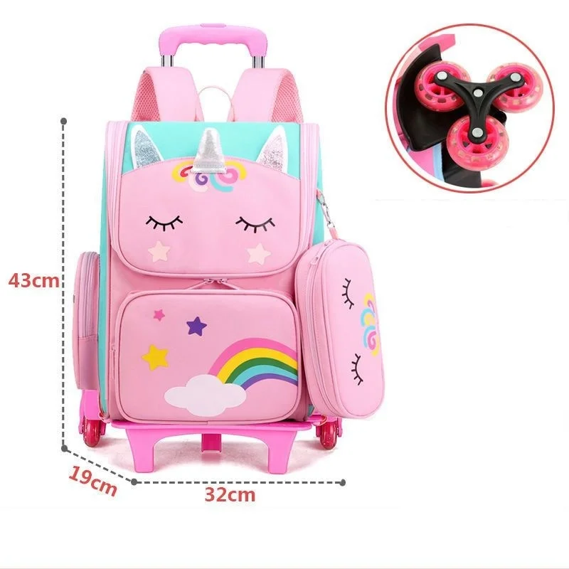 

Trolley Bag ，School Wheeled Pink Backpack bag set for girls Trolley Bag with Wheels school Bags Kids Rolling Bacpack
