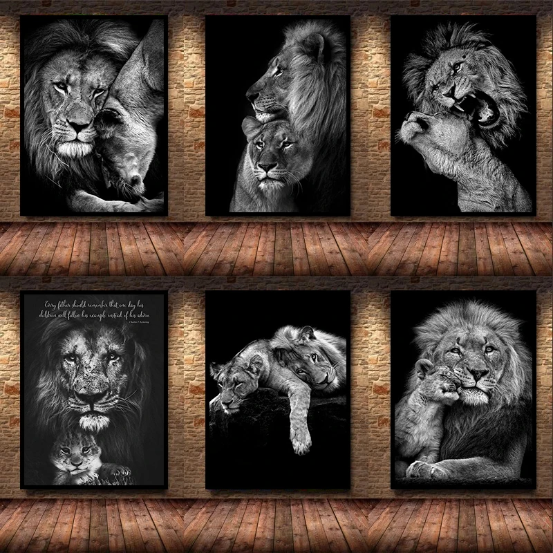 

Black White Art Lions Canvas Art Posters and Prints Animals Wall Paintings Pictures for Living Room Home Wall Cuadros Decor