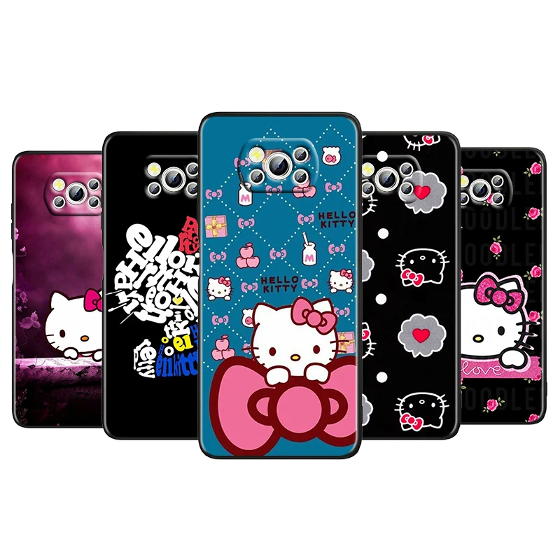 

Anime Girl Hello Kitty For Xiaomi Poco M4 X4 X3 F3 GT NFC M3 C3 M2 F2 F1 X2 Pro Silicone Soft Black Phone Case Cover Capa Coque