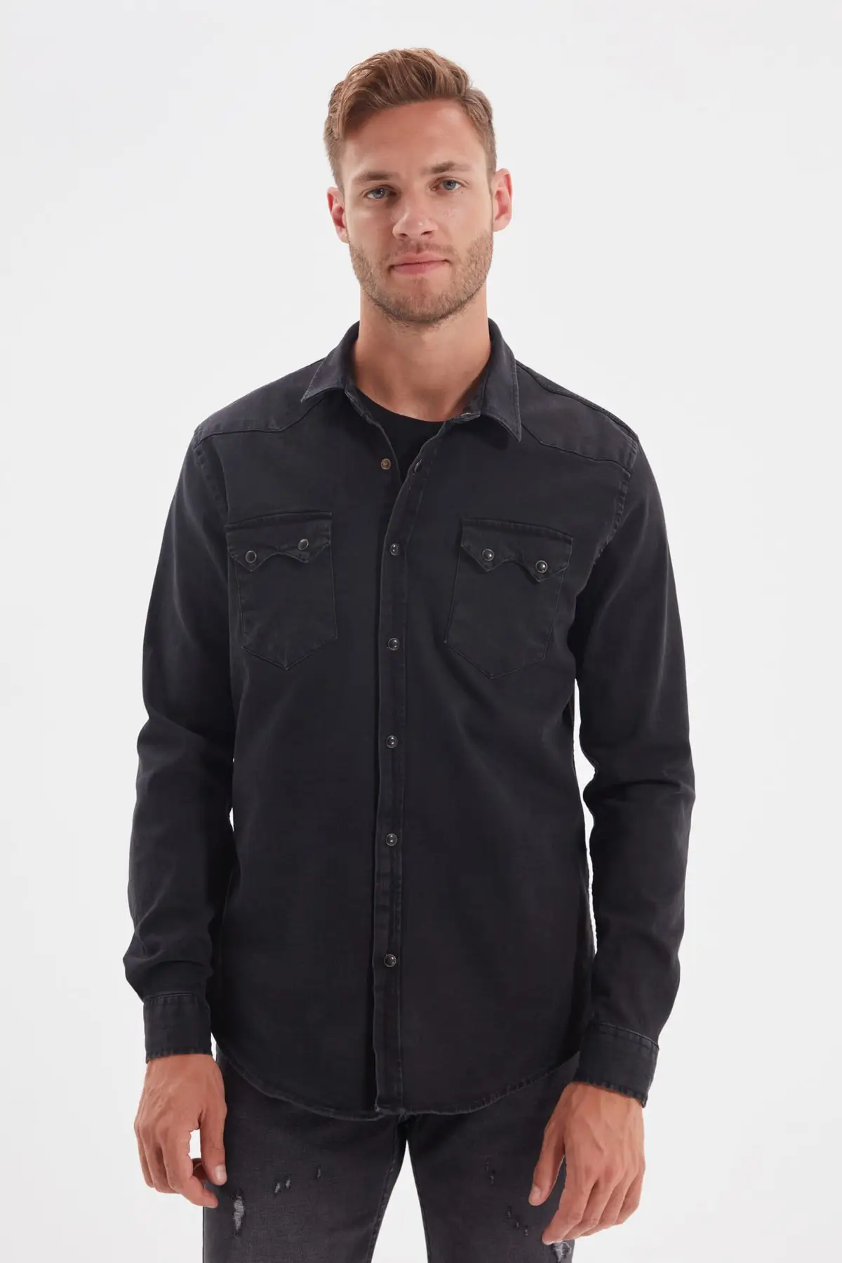 

Trendyol Male Lycra Thick Pocket Stripe Denim New Shirt TMNSS20GO0106