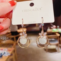 korean fashion rhinestone flower earrings women trend gold round hollow pendant earrings womens wedding engagement jewelry