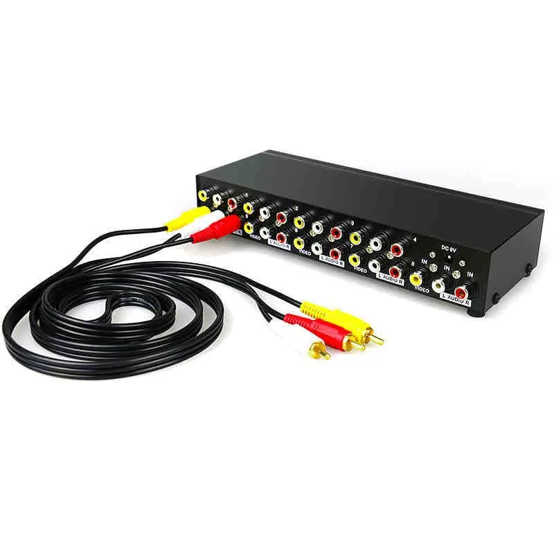 8-портовый AV-разветвитель 8-канальный RCA-разветвитель для видео и аудио 1-в-8-выход