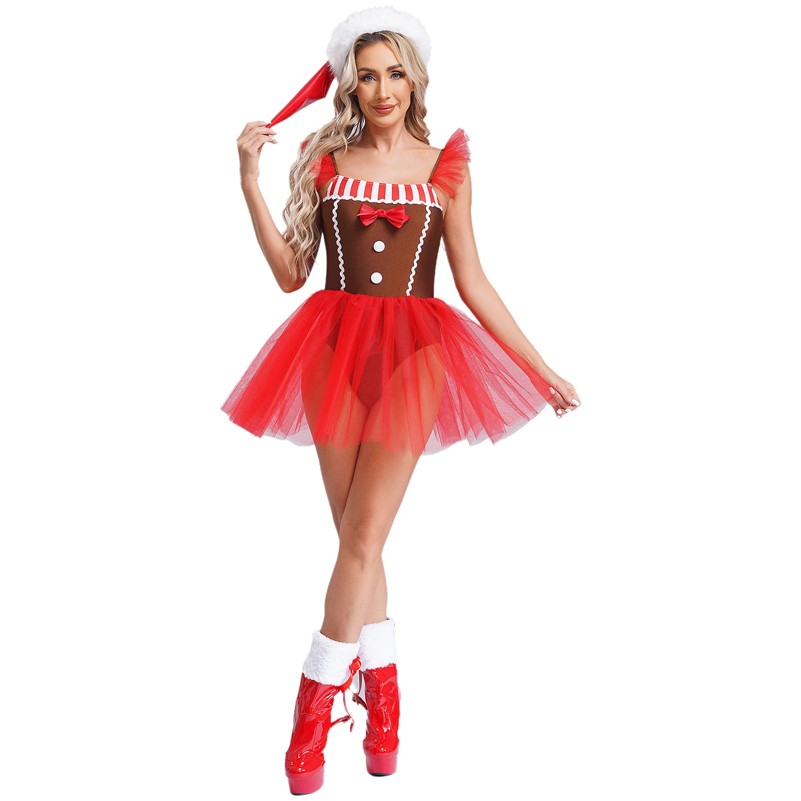 Женское пряничное рождественское платье Санта-Клауса для косплея полосатое